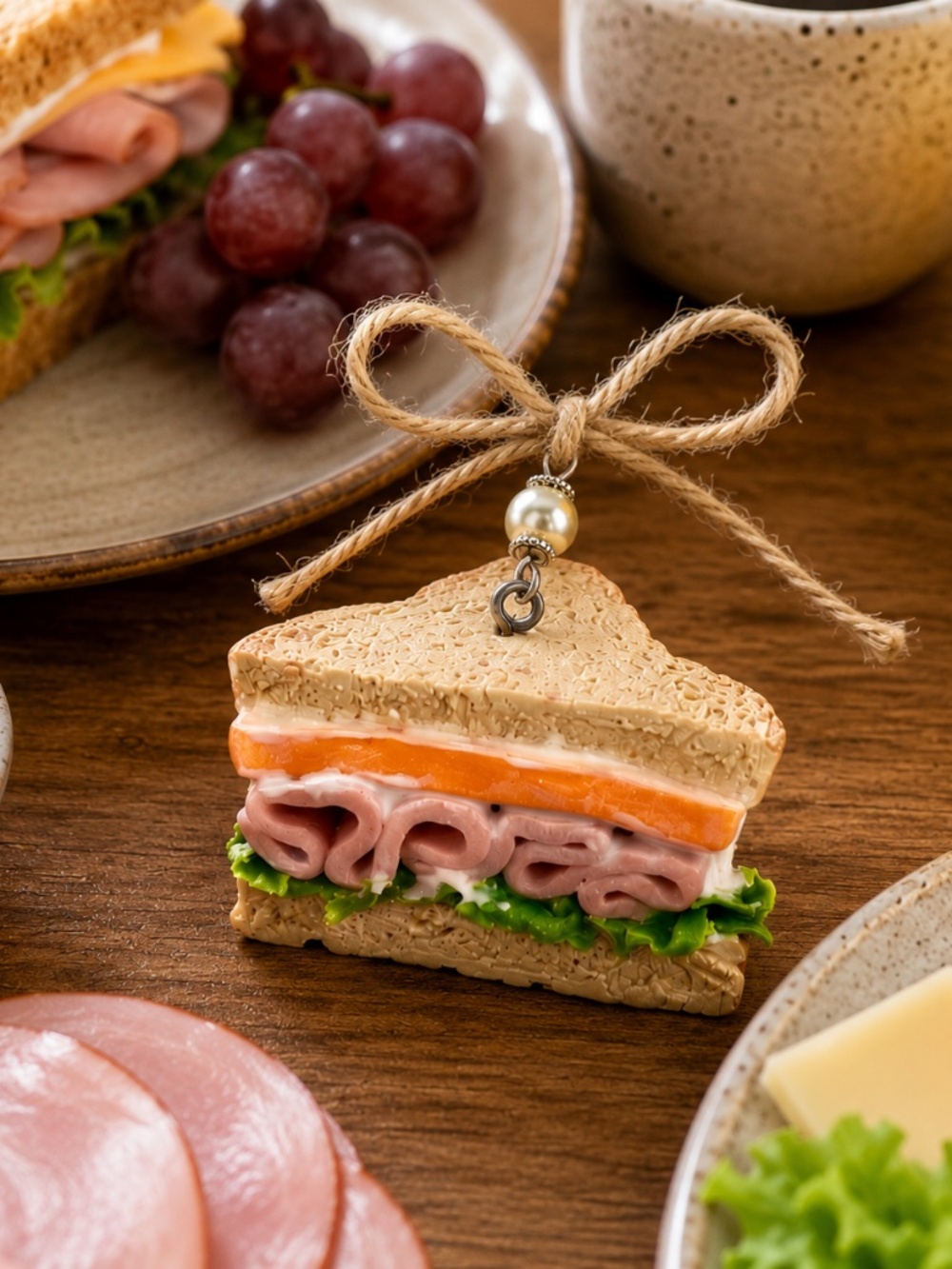 Ham & Cheese Sandwich Ornament | Handmade Miniature Food Kitchen Decor, Deli
